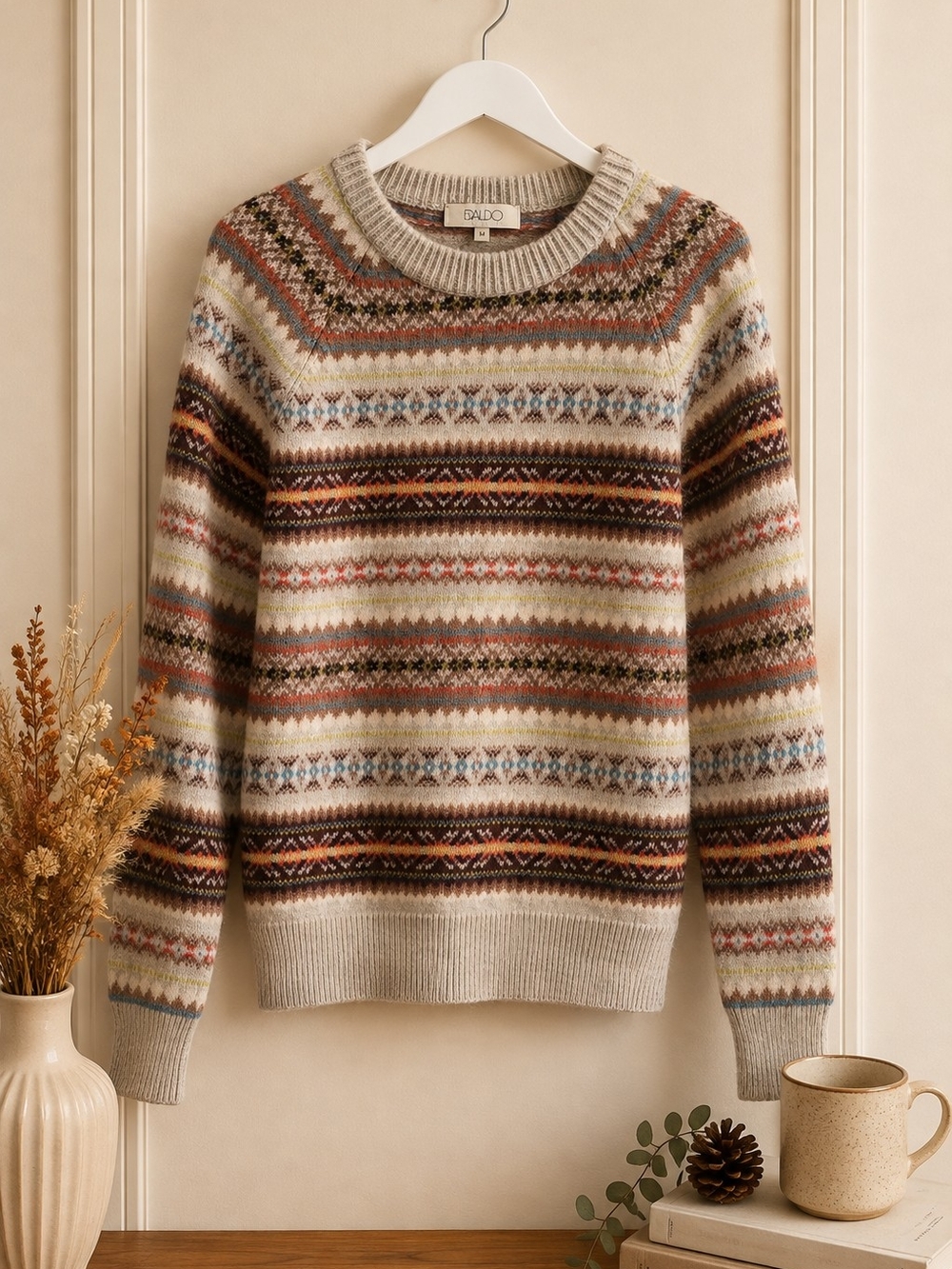 Eraldo 100% Wool Fair Isle Knit Sweater Women's Medium Cozy Crew Neck